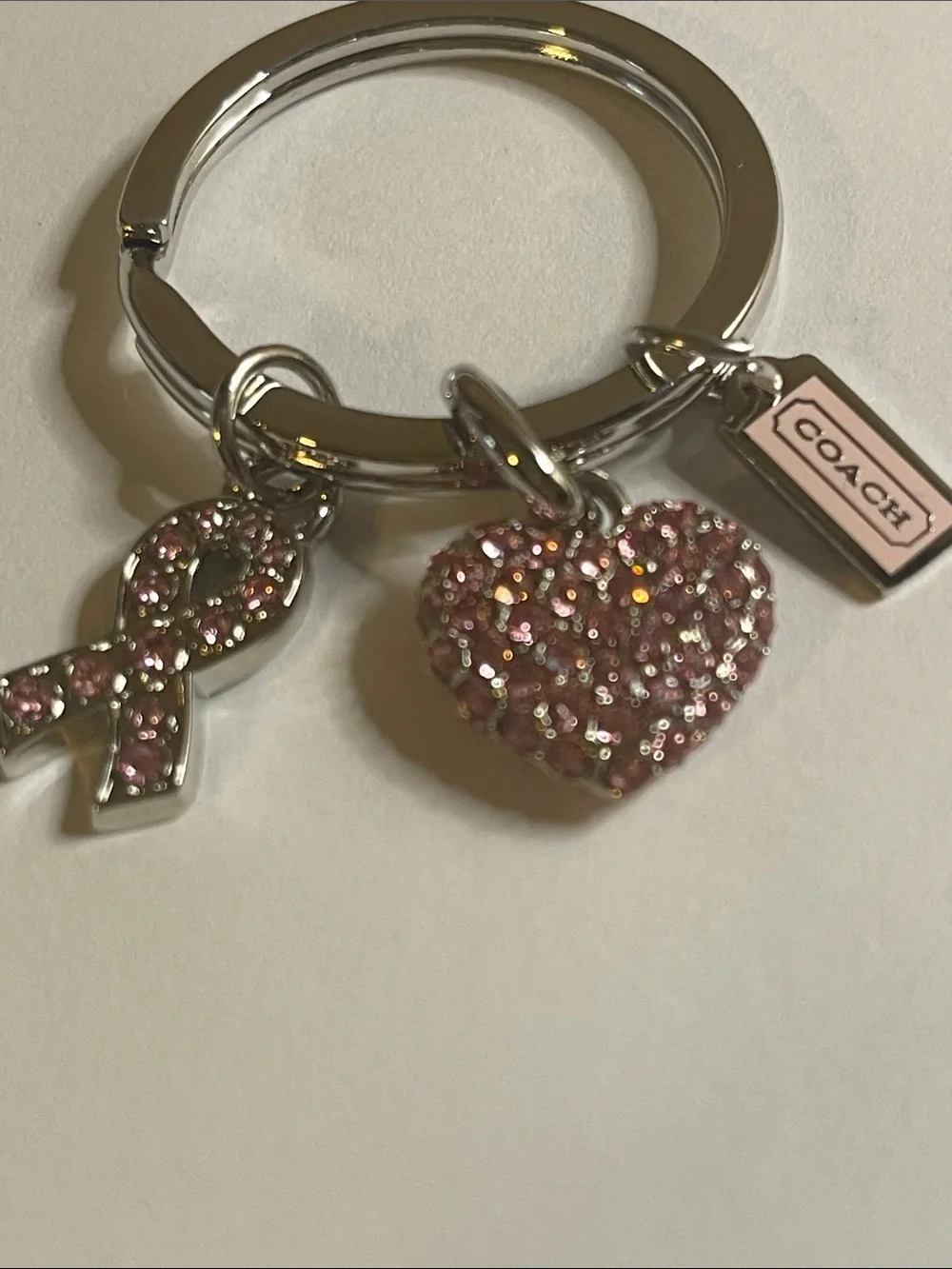 COACH Pink Heart & Ribbon Crystal Keyring and Coach Pen